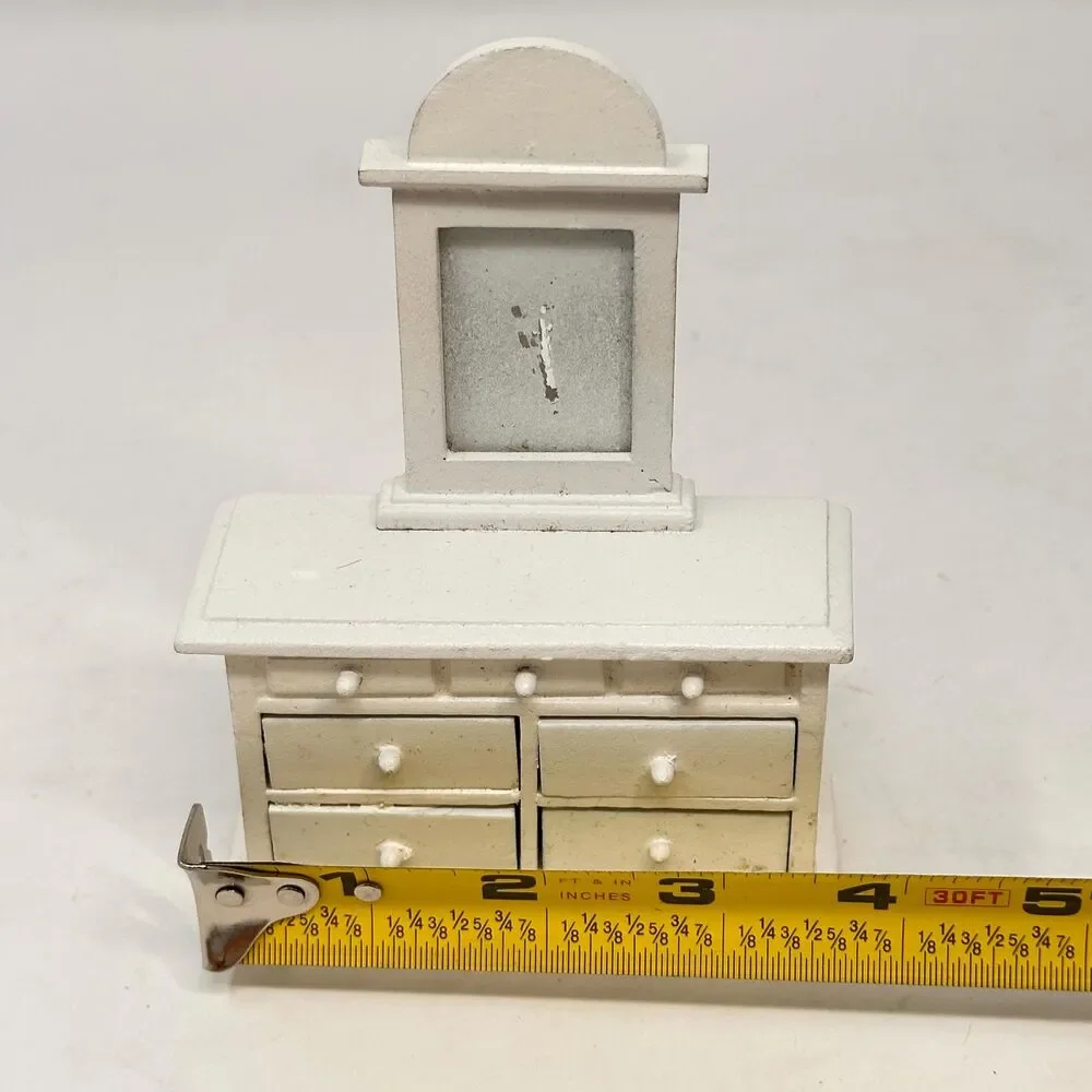 Vintage White Dollhouse Dresser 1:12 Miniature Vanity Wood Faux Drawers